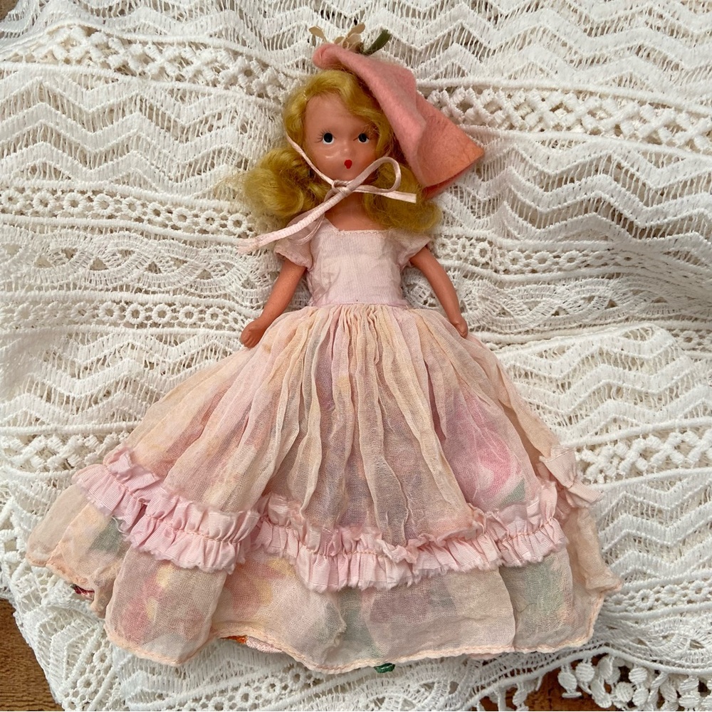 Vintage Nancy Ann Storybook Bisque Doll, Blonde in Pink Dress
